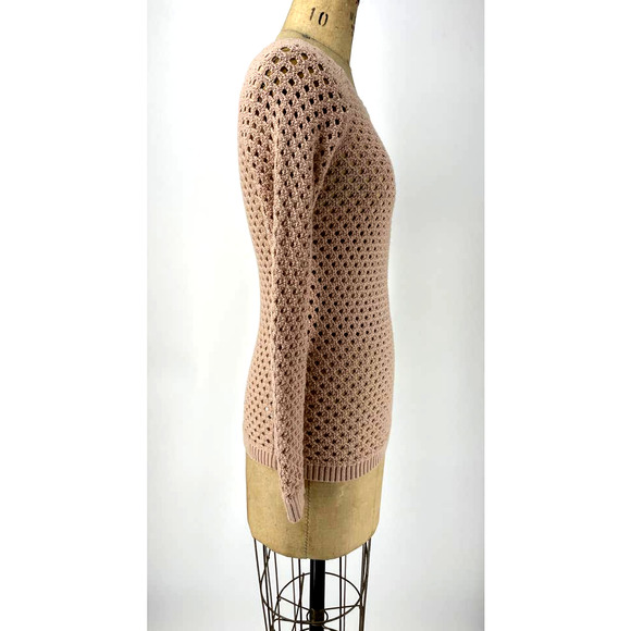 Loft Petites Beige Crochet Pullover Sweater Top Scoop Neck Size  XXSP - Picture 3 of 6